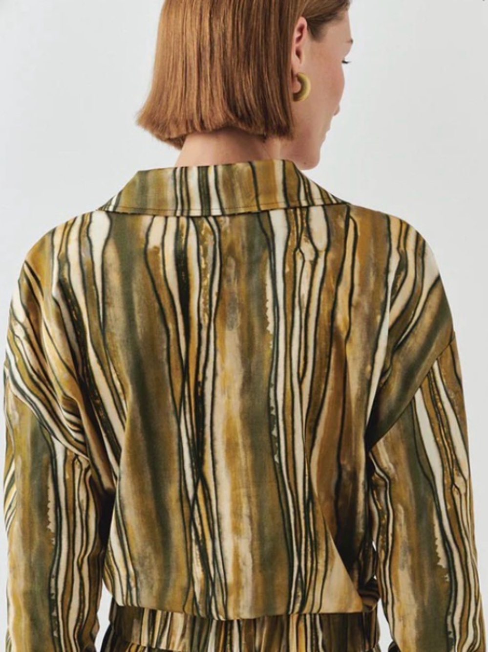 Anthropologie NWT EXQUISE Open Collar Striped Green-Brown Jacket